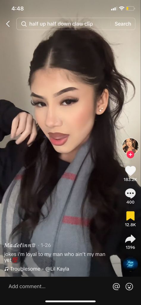 Tiktok Updo Hairstyles, Half Up Snd Half Down Hair, Baddie Hairstyles Round Face, Hairstyles With Side Braids, Latina Hairstyles Half Up Half Down, Cute Hairstyles For Medium Hair Latina, Hairstyle No Heat, Hairstyles With Side Parting, Short Hair Latina Hairstyles