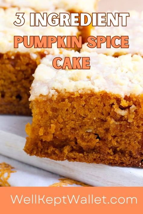 Easy Pumpkin Spice Cake Recipe – Just Three Ingredients! Easy Pumpkin Spice Cake, Easy Healthy Cake, Spice Cake Mix Recipes, 3 Ingredient Pumpkin, Cinnamon Scones Recipe, Pumpkin Spice Cake Recipe, Spice Cake Recipe, Spice Cake Mix And Pumpkin, Boxed Cake Mixes Recipes