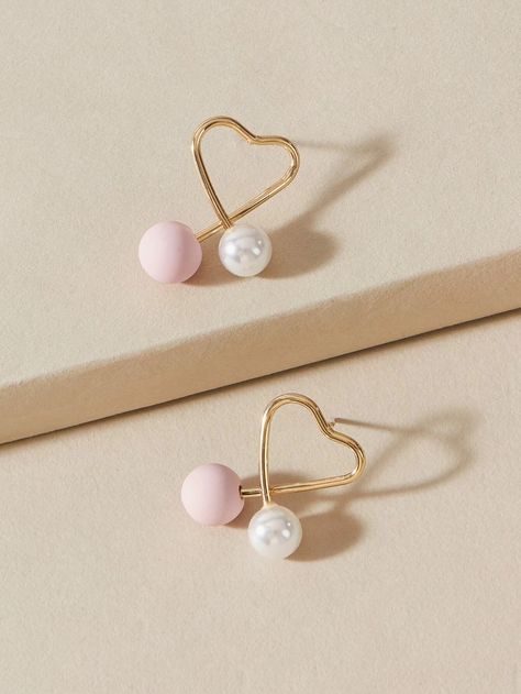 Diy Pearl Earrings, Diy Earrings Studs, Diy Earrings Materials, Earrings Shein, Wire Wrap Jewelry Designs, Simple Stud Earrings, Pearl Decor, Bridal Gold Jewellery Designs, Heart Stud Earrings