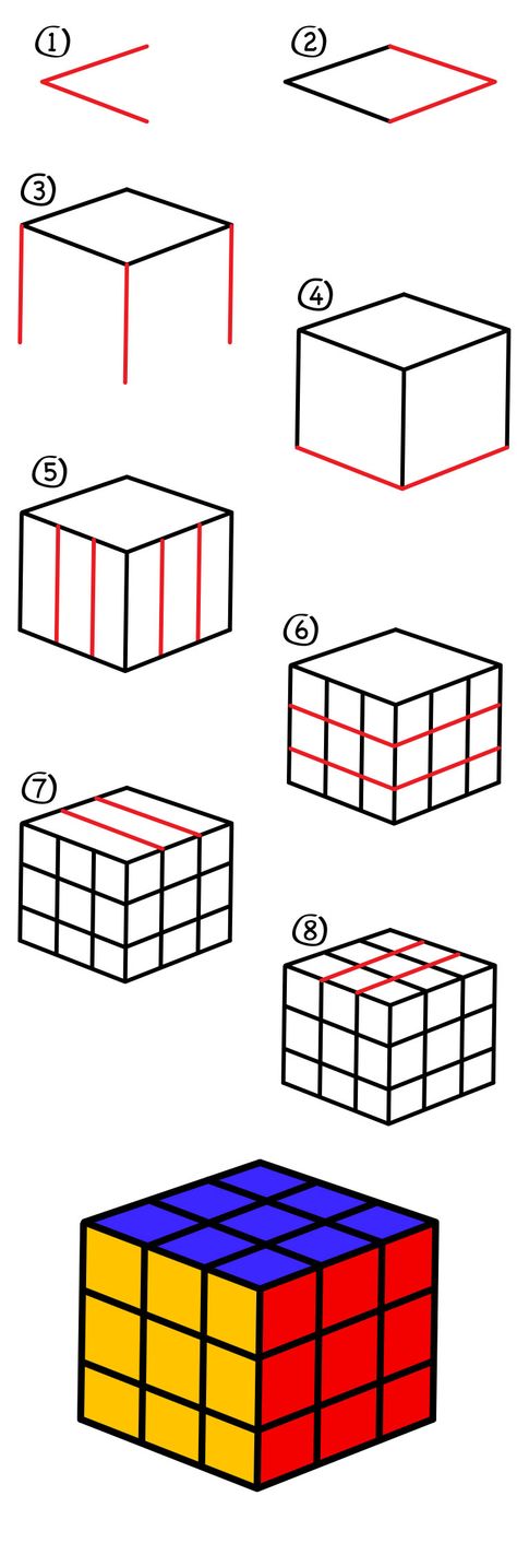 Learn how to draw a Rubik’s Cube. The Rubik’s Cube has always been one of my favorite toys. I could always solve one or two sides, but never the whole thing. Did you know you can learn how to solve the Rubik’s Cube on their official website? It’s true! After your child finishes drawing with … Rubix Cube Drawing Art, Rubiks Cube Drawing Sketch, Rubiks Cube Art Drawing, How To Draw A Rubix Cube, Rubix Cube Painting, How To Draw A Cube Step By Step, Rubik Cube Drawing, How To Draw A Cube, Rubix Cube Drawing