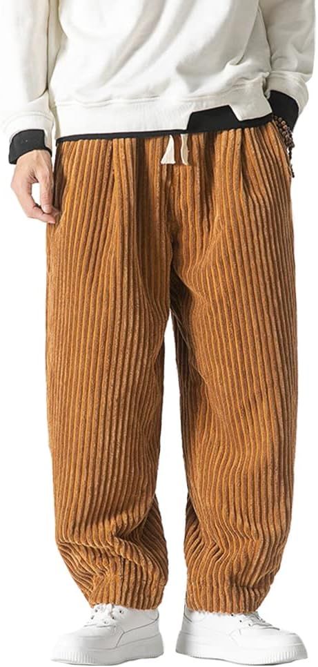 HAORUN Men Corduroy Baggy Pants Loose Fit Casual Elastic Waist Wide Leg Trousers, Orange, XXL : Amazon.co.uk: Fashion Corduroy Baggy Pants, Wide Wale Corduroy, Business Casual Dress Code, Corduroy Pants Men, Formal Dress Code, Men Pants, Pants Loose, Baggy Pants, Baggy Pant