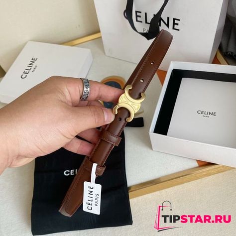 Celine Small Triomphe Belt In Taurillon Leather Chestnut 1.8cm - TIPSTAR.RU Celine Belt, All Colour, Leather Clutch Bags, Green Bag, White Bag, Leather Clutch, Chestnut, All The Colors, Clutch Bag