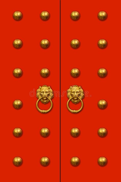 Chinese Door Design, Chinese Gate, Temple Doors, Chinese Door, Chinese New Year Celebration, Lion Dragon, Chinese Lion, Chinese Wall, Medieval Furniture