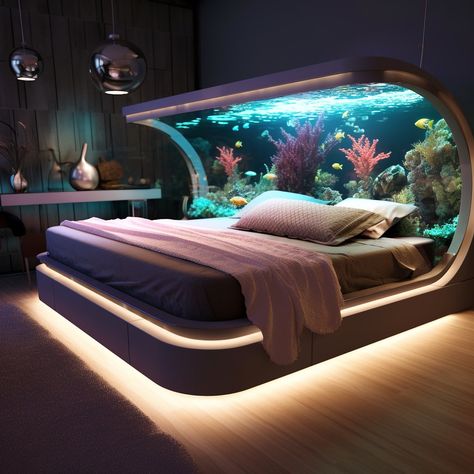 Indulge in the tranquility of our innovative bed design, featuring a seamlessly integrated aquarium at its base. Drift into a world of… | Instagram Luxurious Bedroom Interior, Luxurious Bedrooms Interior, Dream Bedroom Inspiration, Fantasy Furniture, Interior Design Your Home, Beauty Room Design, Peaceful Sleep, Home Decor Online, Dream House Interior