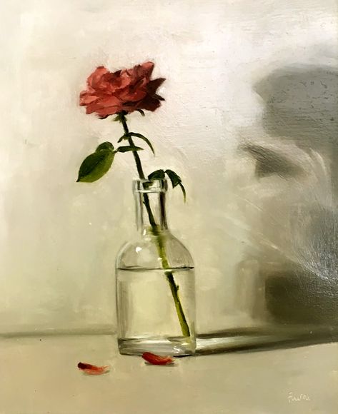 Glass Vase Oil Painting, Oil Painting Nature Easy, Vase Of Roses Painting, Rose Reference Photo, Single Rose Painting, Rose Oil Painting Tutorial, Classy Painting Ideas, Aesthetic Rose Painting, Rose Painting Aesthetic