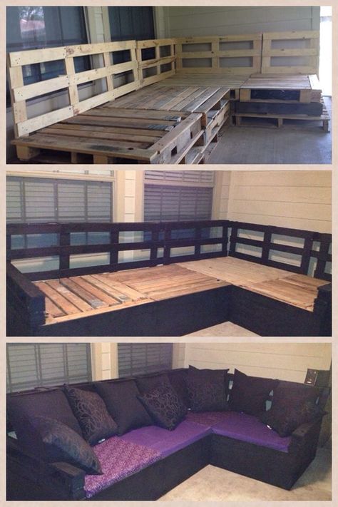 Pallet Couch Diy Indoor, Pallet Sectional Couch Outdoor, Wood Pallet Sofa Living Rooms, Diy Pallet Sofa Indoor, Palette Couch Indoor, Pallet Sectional Indoor, Diy Pallet Sectional Indoor, Pallet Sectional, Diy Pallet Couch