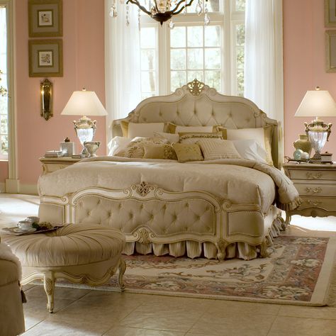 Michael Amini Furniture Designs | amini.com Island Style Bedroom, Attic Bedroom Decor, Soft Blue Walls, Country Home Exterior, Paint Decoration, Mansion Bedroom, Blue Painted Walls, Sleigh Bedroom Set, Michael Amini