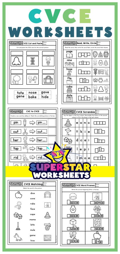 Get your child excited about phonics with our free CVCE word worksheets! Printable and perfect for building spelling and reading skills. Cvce Words Worksheets, Magic E Words Worksheet, Cvce Worksheets, Reading And Writing Skills, Magic E Words, Phonics Interventions, Ccvc Words, Cvc Words Worksheets, Writing Printables