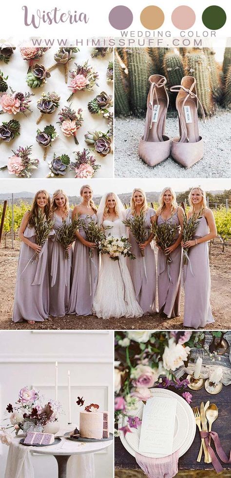 Wisteria Mauve wedding color Bridesmaid dresses Wisteria Wedding Inspiration Bridesmaid Dresses Wisteria, Wisteria Wedding Colors, Wedding Ideas Colors, Bridesmaid Dress Color Schemes, Mauve Wedding Colors, Wisteria Bridesmaid Dresses, Wisteria Wedding, Mauve Bridesmaid, Mauve Bridesmaid Dress