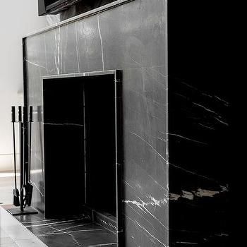 Marble Fireplace Wall Design Ideas Black Fireplace Mantel, Black Marble Fireplace, Marble Hearth, Fireplace Design Ideas, Fireplace Mantel Designs, Granite Fireplace, Modern Minimalist House, Linear Fireplace, Mill House