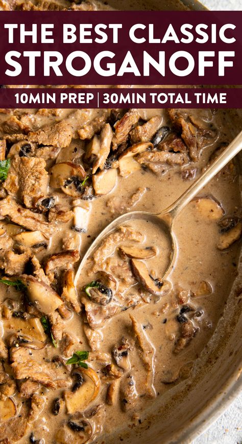 Stroganoff Recipes, Classic Beef Stroganoff, Easy Beef Stroganoff, Best Beef Stroganoff, Beef Stroganoff Recipe, Over Mashed Potatoes, Beef Stroganoff Easy, Stroganoff Recipe, Beef Recipes Easy