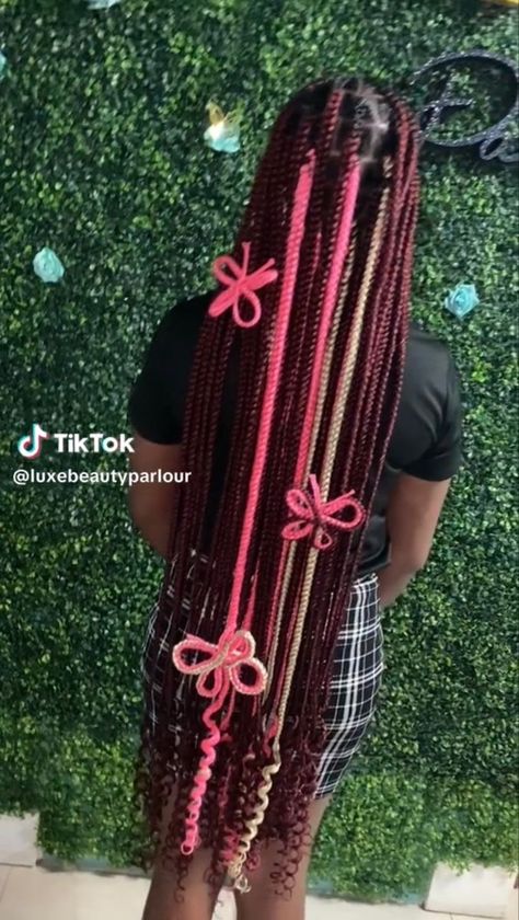 Black Mixed With Pink Braids, Braids With 3d Butterfly, Braids With Butterflies, 3d Butterfly Braids, Barbie Braids, Fox Locks, Braids Quick, Butterfly Braids, Black Kids Braids Hairstyles