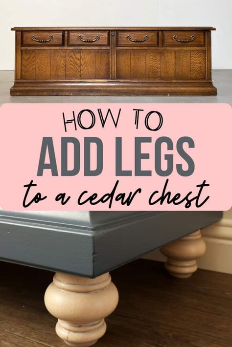 Diy Furniture Legs Ideas, Add Legs To Furniture, Hope Chest Makeover, Cedar Chest Redo, Painted Cedar Chest, Chest Decor, Chests Diy, Chest Makeover, Painted Furniture Ideas