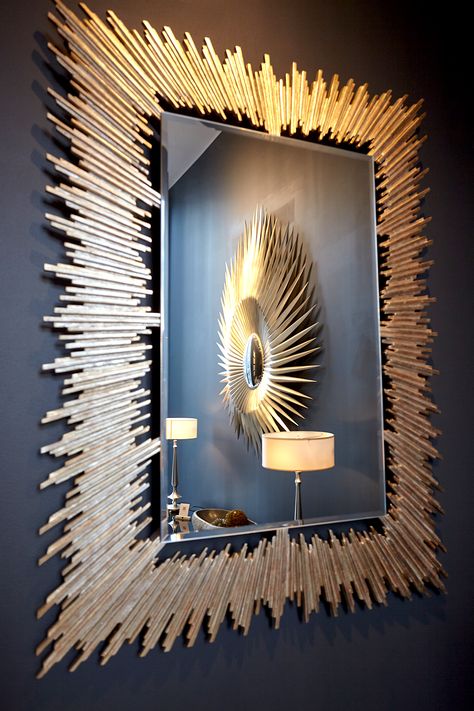 Utterly exceptional, this stunning mirror frame, with vertical and horizontal hanging options, is painstakingly hand-carved from hardwood. Mirror Wall Decorations, Multi Mirror, Diy Wood Stain, Mirror Decor Ideas, Aesthetic Interior Design, Shapes And Forms, Mirror Frame Diy, Crafts Room, Mirror Design Wall