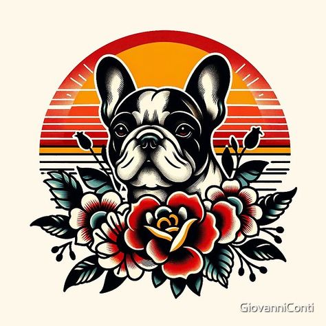 Traditional Rottweiler Tattoo, Traditional French Bulldog Tattoo, American Bulldog Tattoo, Bulldog Tattoo Design, Boxer Dog Tattoo, France Tattoo, Rottweiler Tattoo, French Bulldog Tattoo, Old School Ink