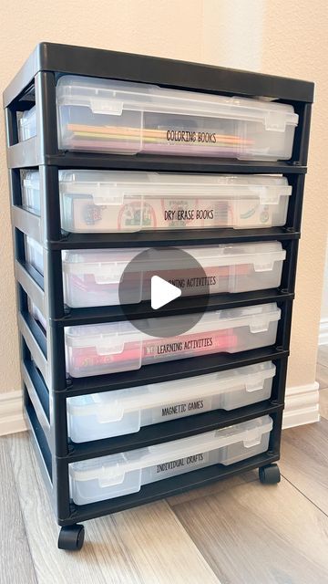 Kim | Organizing Expert on Instagram: "✨ Arts & Crafts Organization✨ Comment LINK & if you follow me you’ll automatically get a DM with a link to this cart on wheels!   Excellent storage solution for all the kids little knickknacks, crafts, games, activity & coloring books. Less mess to pick up if you pull one activity bin out at a time. 🙌🏾 BONUS ➡️ NO ASSEMBLY REQUIRED   🚨Need help? We can install these products & more. Let us organize all the spaces in your home! Message me to get started. You will NOT regret it!" Arts And Crafts Storage Ideas Kids, Art Material Storage, Kids Crafts Organization, Crafts Organization, Magnetic Games, Cart On Wheels, Arts And Crafts Storage, Art Cart, Craft Organization