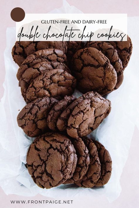 Best Double Chocolate Chip Cookies, Double Chocolate Chip Cookie Recipe, Dairy Free Cookie Recipe, Double Chocolate Chip Cookie, Greek Cookies, Vegan Gluten Free Desserts, Dairy Free Cookies, Dairy Free Chocolate Chips, Gluten Free Chocolate Chip Cookies