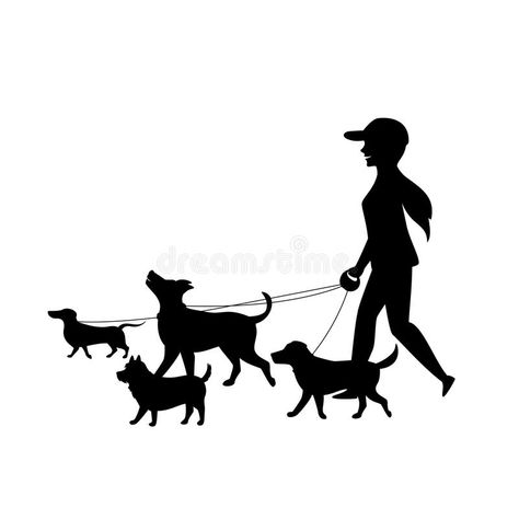 Illustration about Female dog walker sitter walking with group of pets silhouette vector graphic. Illustration of banner, sitter, business - 124154396 Dog Walker Flyer, Dog Logos Ideas, Dog Walking Logo, Walking Group, Rich Dog, Dog Walking Services, Dog Walking Business, Walking Dog, Dog Business