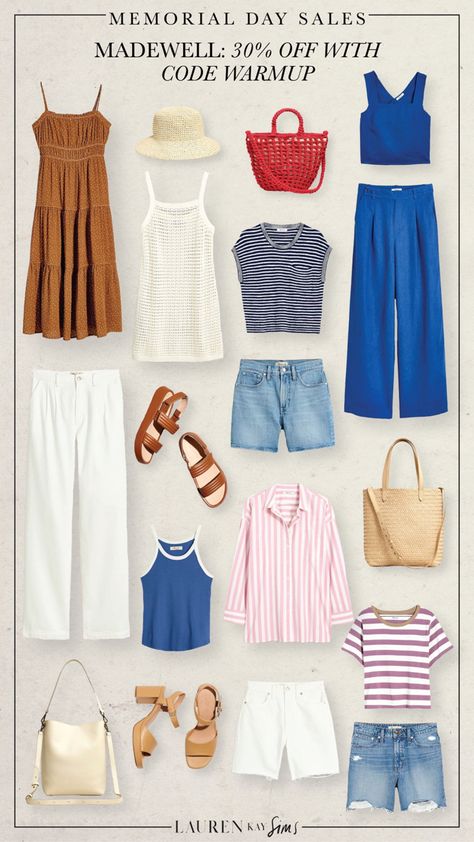 cute inspo from madewell for all the usa holidays! memorial day outfit, 4th of july outfit, labor day outfit, stripes outfit. 30% off sale too! #usa #america Memorial Day Outfit Women, Labor Day Outfits, Memorial Day Outfits, Summer Weekend Outfit, Stripes Outfit, Memorial Weekend, Patriotic Outfit, Stripe Outfits, Usa Patriotic