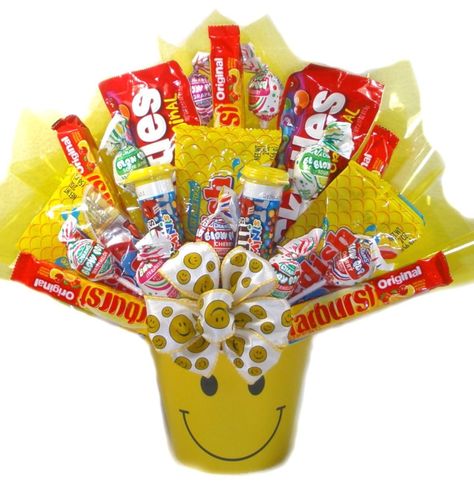 Candy Bouquet For Kids, Popcorn Gift Basket, Birthday Candy Bouquet, Snack Gift Baskets, Candy Arrangements, Smile Gift, Candy Gift Baskets, Kids Gift Baskets, Popcorn Gift