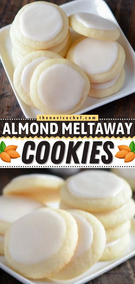 Almond Meltaway Cookies, cookies, desserts Almond Meltaway Cookies, Meltaway Cookies, Almond Shortbread, Baking List, Dessert Aux Fruits, Cookies Easy, Almond Flavor, Crinkle Cookies, Almond Cookies