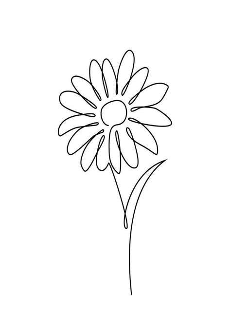 Daises Flowers Drawing, Daisy One Line Drawing, Line Art Daisy Tattoo, Flower Tattoos Daisies, Daisy Tattoo One Line, Simplistic Flower Drawing, Daisy Sketch Simple, One Line Daisy, Small Daisy Flower Tattoos