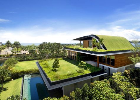 There are always limitations with every type of project. In this case, the house is placed on a shite of relatively small dimensions with other structures being built close to it. This meant privacy was an issue and to solve that Guz Architects Green Roof Design, Green Roof Garden, Green Roof House, Green Roof System, Living Roofs, تصميم للمنزل العصري, Decor Ikea, Living Modern, Entertainment Center Decor