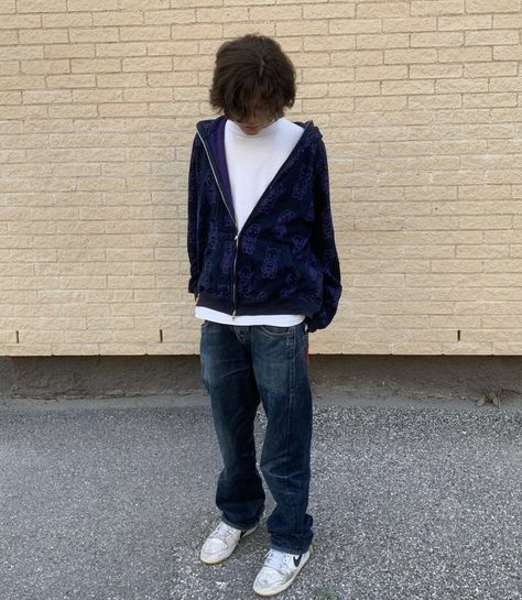 Vintage Zip Up Hoodie Outfit, Blue Jacket Outfits, Zip Up Hoodie Outfit Men, Zip Up Hoodie Outfit Aesthetic, Y2k Hombre, Blue Hoodie Outfit, Hoodie Outfit Men, Outfit Streetwear, Streetwear Fits