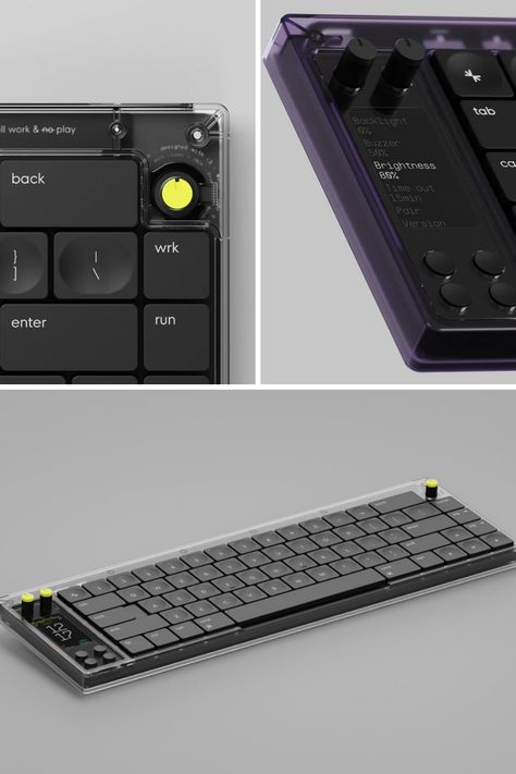 Elevate productivity with the Work Louder Nomad Keyboard—a unique mechanical keyboard featuring a handy LCD display, configurable buttons, and crater-like keycaps for a fresh typing experience. #KeyboardInnovation Work Louder Keyboard, Mechanical Keyboard 75%, Mech Keyboard, Unique Keyboards, Keyboard A, Diy Mechanical Keyboard, Macbook Pro Touch Bar, Keyboard Design, Diy Knobs