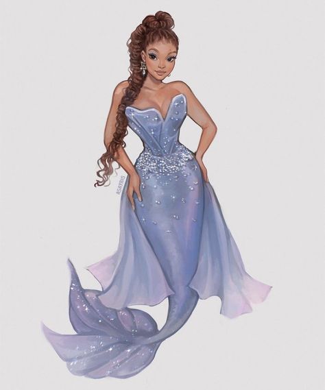 Asayris Art, ศิลปะ Sugar Skull, Little Mermaid Live Action, Image Princesse Disney, Disney Illustration, Celebrity Costumes, Ariel Dress, Princess Pictures, Halle Bailey