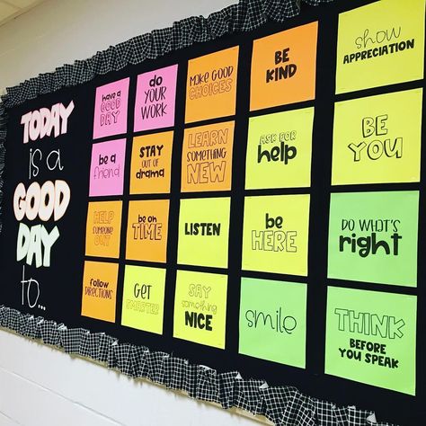 Rachael, Rise over Run on Instagram: “Today is a good day! 💖🧡💛💚 One of my favorite bulletin boards full of positive messages.” Today Is A Good Day To Bulletin Board, Be The Change Bulletin Board, Positive Bulletin Board Ideas For Elementary School, Pbis Bulletin Boards Middle School, Remember Your Why Bulletin Board, Motivational Board Ideas, Positive Affirmation Bulletin Board, Positive Bulletin Boards, Academic Bulletin Boards