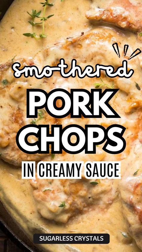 Experience the taste of the South with this mouth-watering smothered pork chop recipe! Pork chops, slow cooked in a creamy gravy, come out flavorful, juicy, and super tender. Perfect for a family dinner, these easy pork chop recipes are sure to be a hit with everyone around the table! Creamy Smothered Pork Chops, Best Pork Chops, Easy Smothered Pork Chops In Oven, Pork Chops And Gravy Skillet, Creamy Pork Chops, Moist Pork Chop Recipes, Easy Smothered Pork Chops, Crockpot Pork Chop Recipes, Southern Smothered Pork Chops 12 Tomatoes