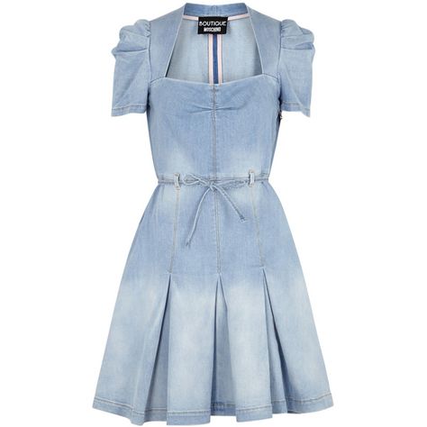 Blue Denim Dress Outfit, Blue Puff Sleeve Dress, Moschino Clothes, Detachable Dress, Dresses Puffy, Light Denim Dress, Plus Zise, Moschino Dress, Pleated Denim