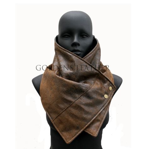 goldensleather.com Unisex Cowl Women Leather Scarf Fantasy Scarf, Leather Scarf, Cowl Pattern, Leather Hats, Armors, Men Fashion Casual Outfits, Women Leather, Costume Design, Leather Glove