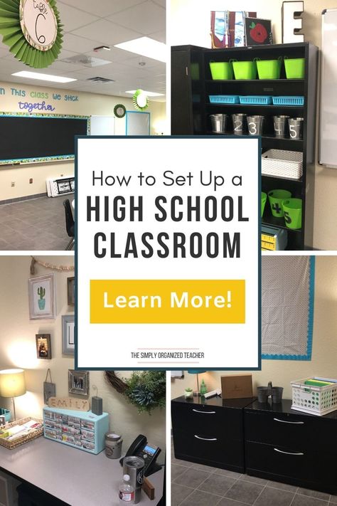 These 3 tips will help high school teachers set up their classrooms for the new school year. Teacher Organization High School, High School Classroom Setup, High School Teacher Classroom, Junior High Classroom, Classroom Organization High School, Teacher Desk Areas, High School Science Classroom, Teacher Desk Organization, High School Math Classroom