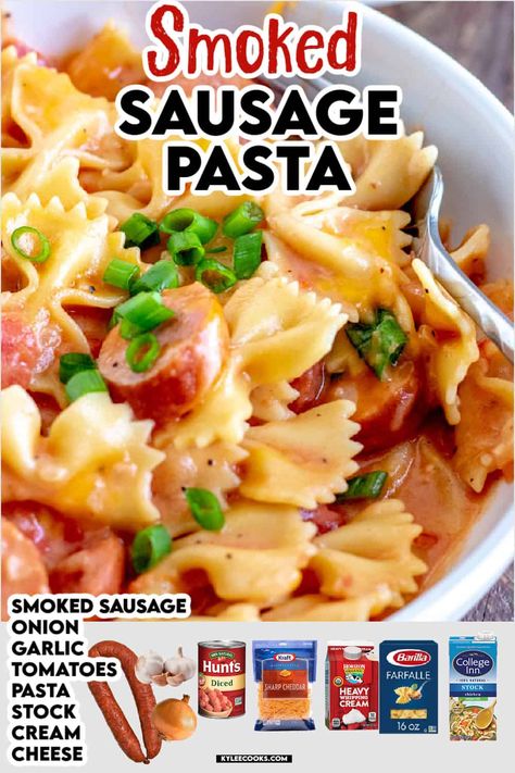 This Creamy Smoked Sausage Pasta recipe makes the whole family happy Using just one pot and pantry ingredients, it’s a super fast, easy weeknight dinner! Smoked Turkey Sausage Recipes, Creamy Smoked Sausage Pasta, Sausage Pasta Dinner, Smoked Sausage Recipes Pasta, Easy Sausage Recipes, Sausage Pasta Recipe, Creamy Sausage Pasta, Turkey Sausage Recipes, Smoked Sausage Pasta