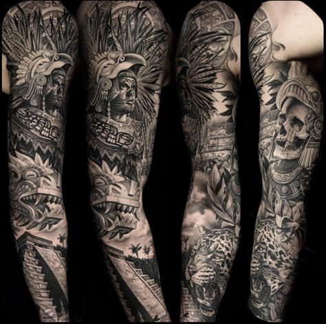 no information Mexican Tattoo Sleeve, Aztec Sleeve, Aztec Tattoos Sleeve, Aztec Warrior Tattoo, Azteca Tattoo, Tattoo Sleeve Ideas, Mayan Tattoos, Aztec Tattoos, Mexican Tattoo