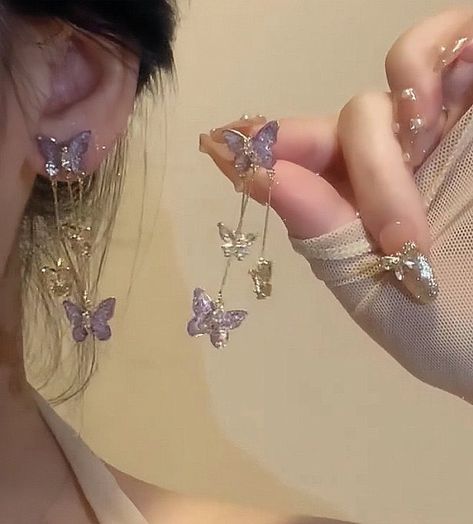 Home / X Ethereal Jewelry, Earrings Aesthetic, Crystal Butterfly, Purple Jewelry, Jewelry Accessories Ideas, Tassel Drop Earrings, Girly Accessories, Fancy Jewellery, Butterfly Jewelry