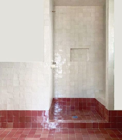 Interior Design x SILKA on Instagram: "Terracotta was created for me. Too bad this isn’t my bathroom. But I am happy to spread my obsession." Terracotta Shower Tile, Red Zellige Tile, Bathroom Terracotta Floor, Zellige Tile Bathroom, Moroccan Zellige Tile, Moroccan Zellige, Terracotta Tile, Terracotta Floor, Interior Tiles