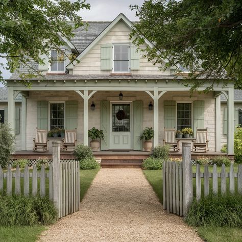 Country Style Home💖💖 Cream Farmhouse Exterior, Colorful House Exterior, Old Farmhouse Exterior, 1900 Farmhouse, Old Country House, Country House Exterior, Grandma House, Single Floor House Design, Ranch Ideas