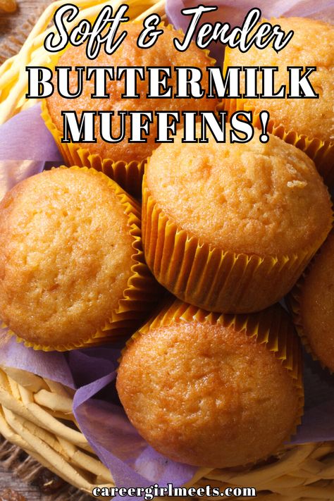 This easy buttermilk muffins recipe is so delicious and moist. You can add blueberries, chocolate chips, cinnamon, bananas, or oatmeal for variation. Or enjoy them plain with a slab of fruit jam and butter. The buttermilk ingredient makes baking these to perfection so easy because of its acidic nature that breaks down gluten in the batter, making these homemade muffins extra soft and tender. Enjoy!!

// buttermilk muffins // blueberry muffins // chocolate chip buttermilk muffins recipe // Easy Buttermilk Bread Recipes, Butter Muffins Recipe, Buttermilk Muffins Recipes, Buttermilk Muffin Recipes, Recipes That Use Buttermilk, Buttermilk Recipes Baking, What To Make With Buttermilk, Buttermilk Banana Muffins, Recipes Using Buttermilk