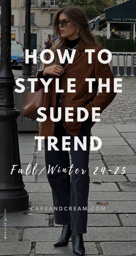 Find your perfect suede pieces and outfit inspirations. From suede jackets, blazers, and trench coats to boots and loafers, discover the suede trend 2024 with our guide. With curated fall winter outfits in shades of brown, tan, and beige, we present the suede outfit women will love, encapsulating the hottest fall fashion and fall trends. Suede jacket outfit ideas. Suede Skirt Outfits, Sherpa Suede Jacket, Nashville Style Outfits Fall, Vintage Suede Jacket Outfit, Oversized Suede Jacket Outfit, Suede Jacket Outfit 2024, Beige Suede Jacket Outfit, Suede Outfit Women, Chocolate Brown Boots Outfit