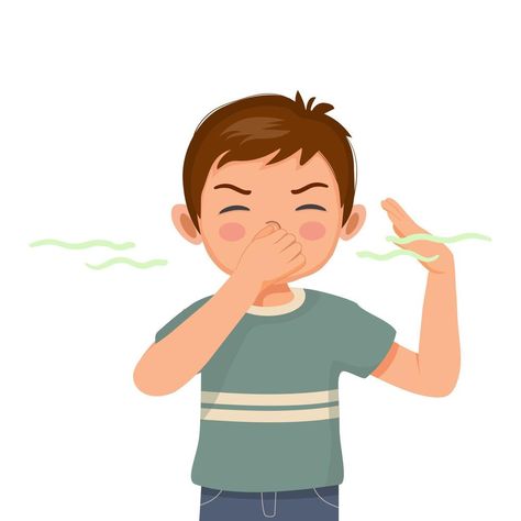 cute little boy pinching and cover his nose smelling something stinky and bad aroma holding breath with fingers on nose Nose Smelling, Five Senses Kindergarten, Holding Breath, Toilet Illustration, Rules For Kids, Funny Animated Cartoon, Portfolio Examples, Bible Pictures, Good Cartoons