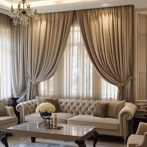 7 Curtain Trends to Enhance Your Living Room Decor Curtain Styles Living Room, Luxury Curtains Living Room, Curtains Living Room Modern, Luxurious Living Room, Window Curtains Living Room, Craft Spaces, Layered Curtains, Curtain Styles, Luxury Curtains