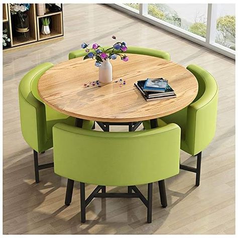 Simple Reception, Modern Round Table, Vintage Leather Chairs, Space Saving Table, Coffee Sofa, Room Vibes, New Classic Furniture, Round Wood Dining Table, Table And Chair Set