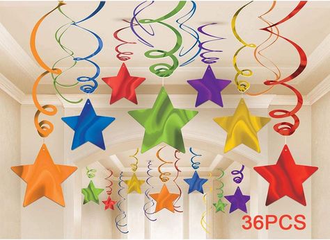 Star Swirl, 36 Birthday, Rainbow Party Supplies, Hanging Stars, Birthday Party Theme Decorations, Winter Crafts For Kids, Rainbow Star, Rainbow Decorations, Ceiling Hanging