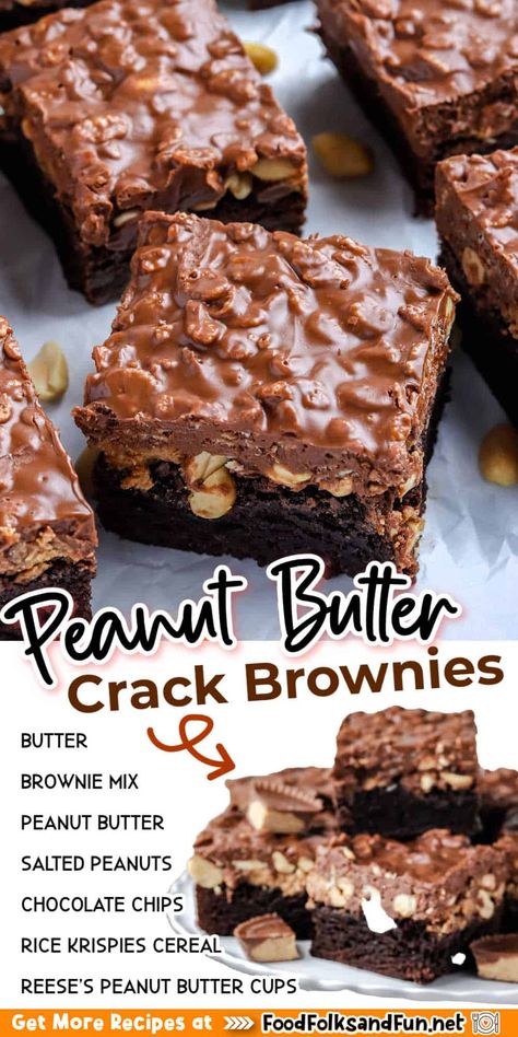 Pb Cup Brownies, Reeses Peanut Butter Cup Dessert, Peanut Butter Crunch Brownies, Peanut Butter Cup Brookies Recipe, Peanut Butter Cup Brownies Box Recipes, Reese’s Pb Cup Brownies, Peanut Butter Chocolate Recipes, Peanut Butter And Chocolate Desserts, Easy Squares