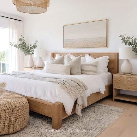 The Only 7 Bed Frame Designs You (Actually) Need to Know About! Bedroom With 2 Closets, Bedroom Ideas Thuma Bed, A Frame House Interior Ideas, Wood Bedframe Aesthetic, Bed Frame Ideas Wood, Bed Wood Headboard, Amber Interiors Bedroom, Bedframe Ideas, Organic Modern Bedroom