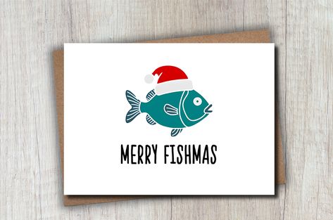 cute fishing themed christmas card | merry fishmas | blank greeting card by PacificNWCardCompany on Etsy Fishing Christmas Card, Merry Fishmas, Homemade Holiday Cards, Fishing Christmas, Themed Christmas, Homemade Holiday, New Year Greeting Cards, Brown Kraft Paper, Fishing Theme