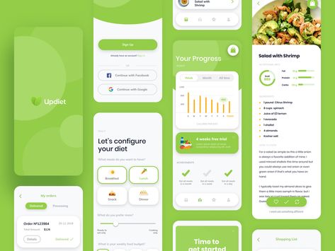 We have created a design of the mobile application, which will help user choose a diet based on his goal: Get fitter, Gain muscle or Lose weight. Each type of diet has its own nutrition plan. The user can order food for his diet through the application. We’re available for new projects! Drop us a line at hello@equal.design Diet App Design, Nutrition App Design, Company Aesthetic, การออกแบบ Ui Ux, Diet App, Nutrition App, Digital Product Design, Diet Sehat, Meal Planning App